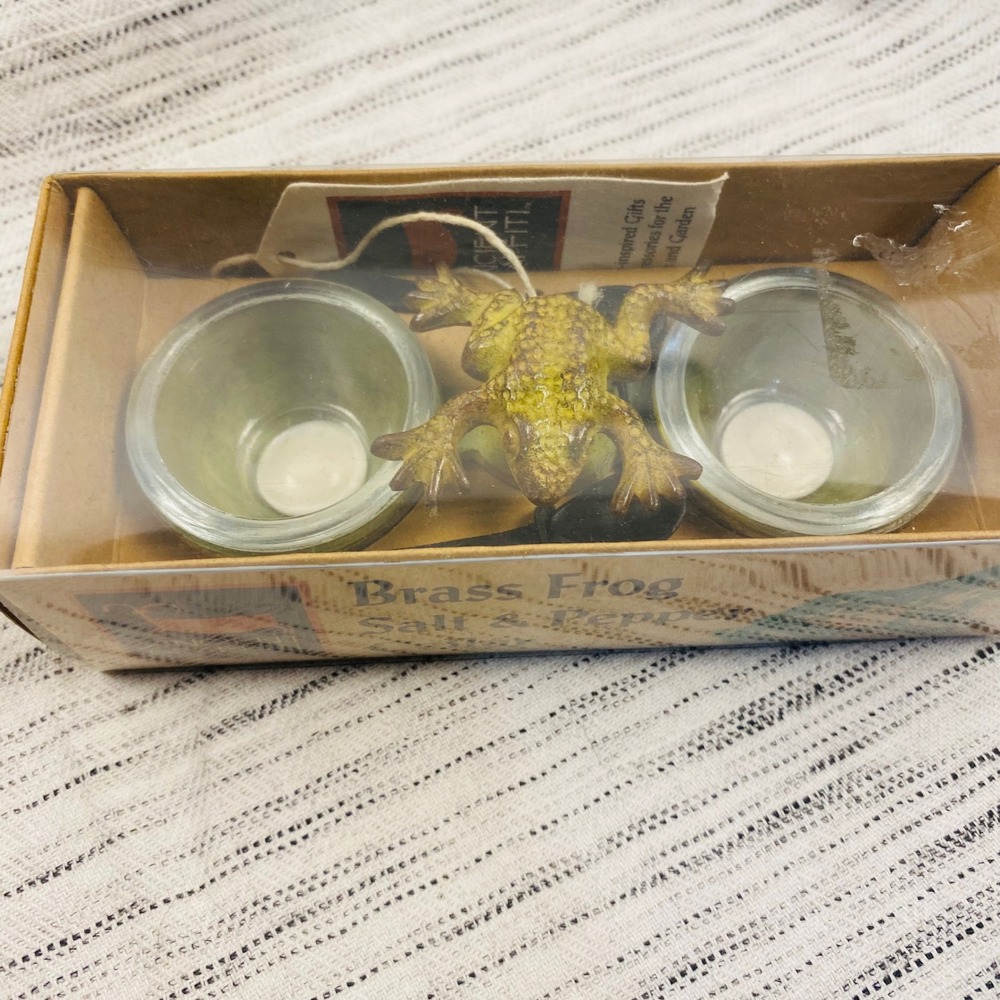 Ancient Graffiti Brass Frog Salt & Pepper Cellar, Garden Accent Decor
